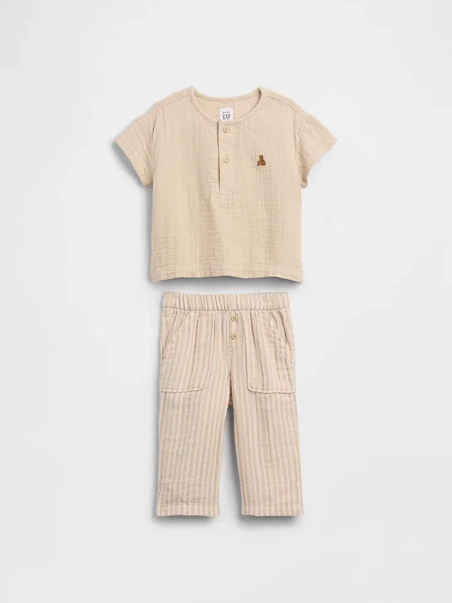 Ensemble pour bébé en gaze de coton style Henley