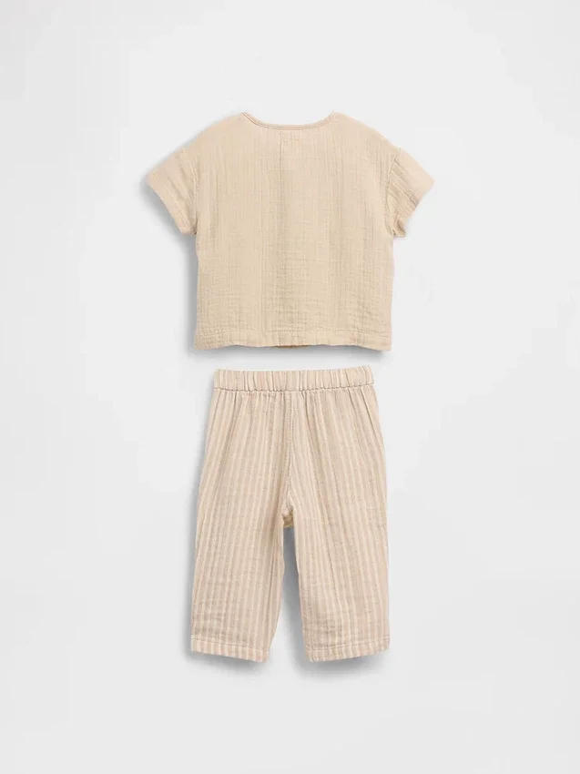Ensemble pour bébé en gaze de coton style Henley