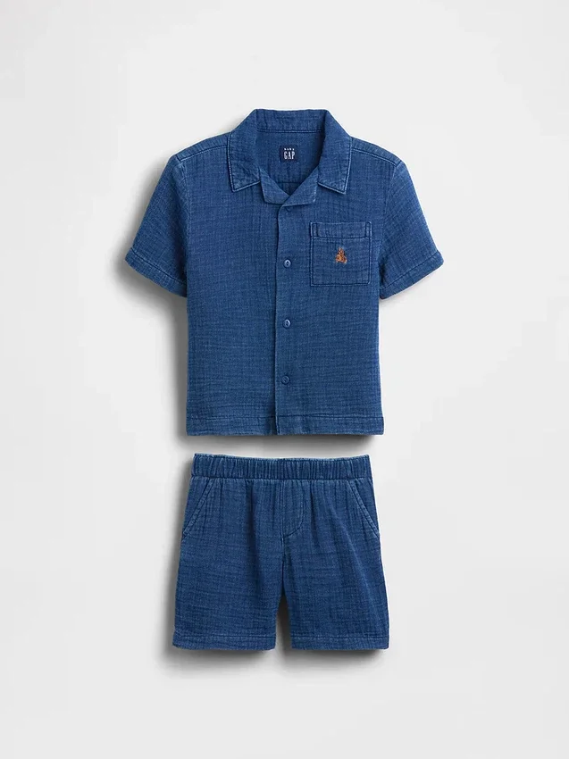Ensemble pour Bébé & Enfant en denim et gaze de coton