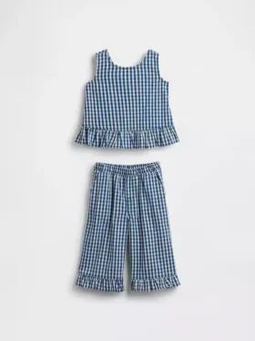 Ensemble pour Bébé & Enfant en denim vichy à ourlet volanté