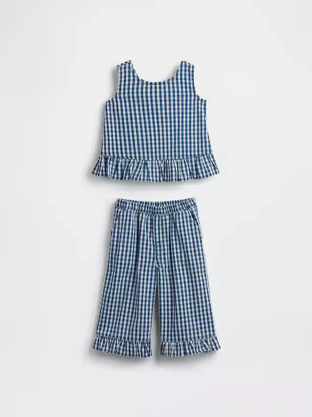 Ensemble pour Bébé & Enfant en denim vichy à ourlet volanté