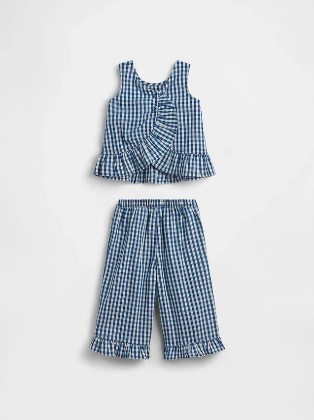 Ensemble pour Bébé & Enfant en denim vichy à ourlet volanté