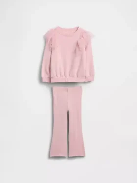 Ensemble pour bébé & enfant : sweat-shirt en tulle et legging évasé en maille côtelée