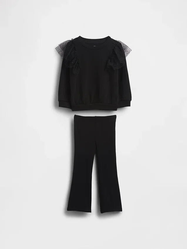 Ensemble pour bébé & enfant : sweat-shirt en tulle et legging évasé en maille côtelée