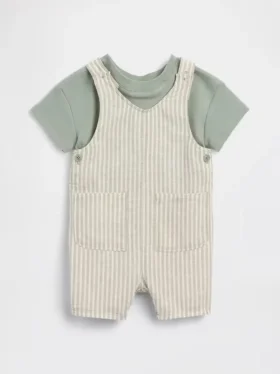 Ensemble pour bébé : salopette courte en lin et coton
