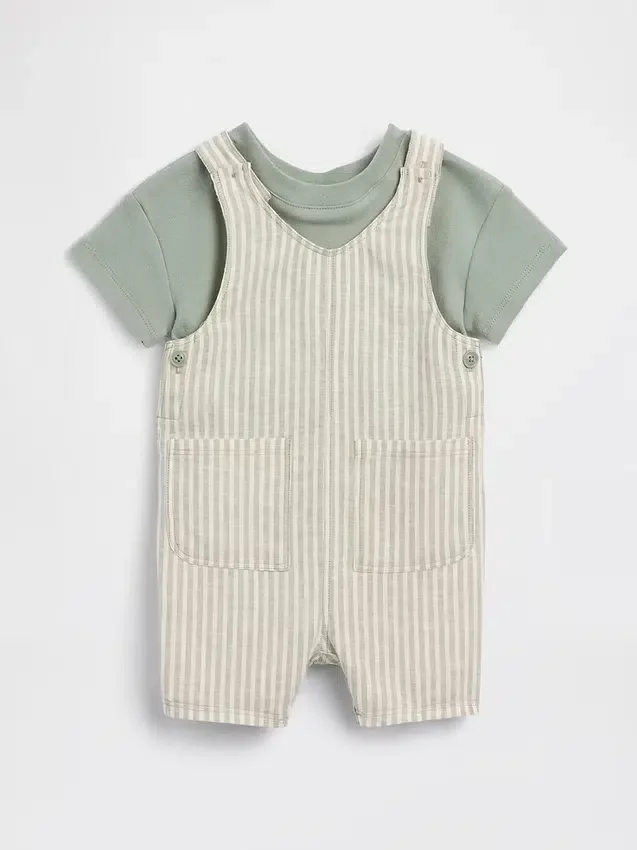 Ensemble pour bébé : salopette courte en lin et coton