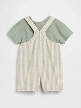 Ensemble pour bébé : salopette courte en lin et coton