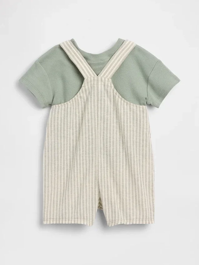 Ensemble pour bébé : salopette courte en lin et coton