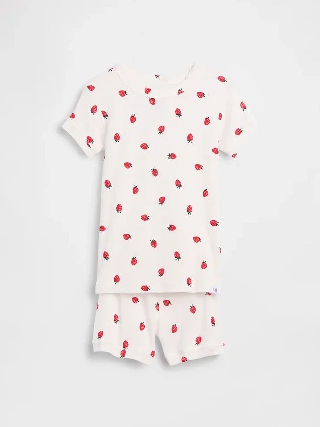 Ensemble pyjama court en coton brossé bio « Fraise » pour Bébé & Enfant