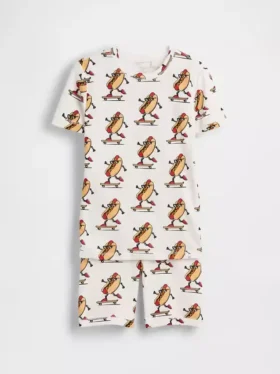 Ensemble pyjama court pour enfant en coton brossé bio « Hot Dog »
