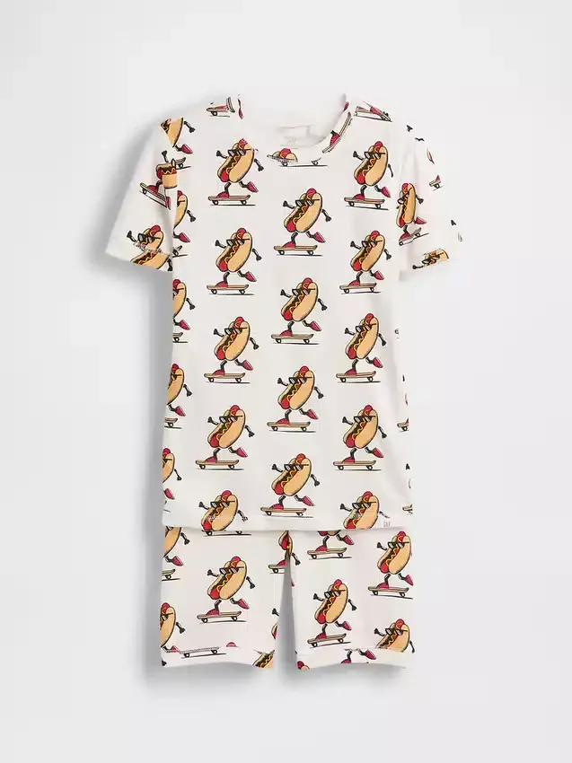 Ensemble pyjama court pour enfant en coton brossé bio « Hot Dog »