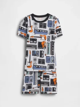 Ensemble pyjama court pour enfant en coton brossé bio sur le thème de la musique