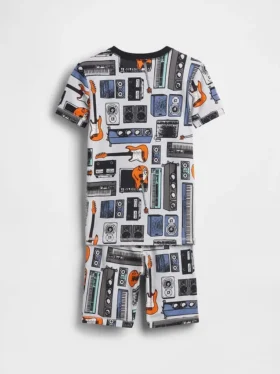 Ensemble pyjama court pour enfant en coton brossé bio sur le thème de la musique