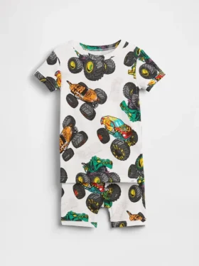 Ensemble pyjama court pour enfants et bébés en coton brossé bio Hot Wheels