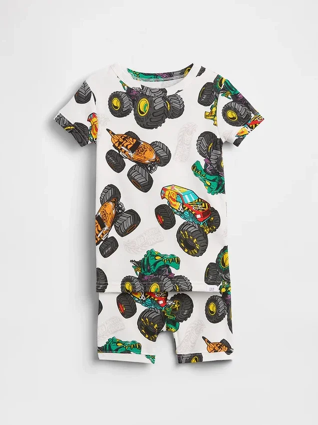 Ensemble pyjama court pour enfants et bébés en coton brossé bio Hot Wheels