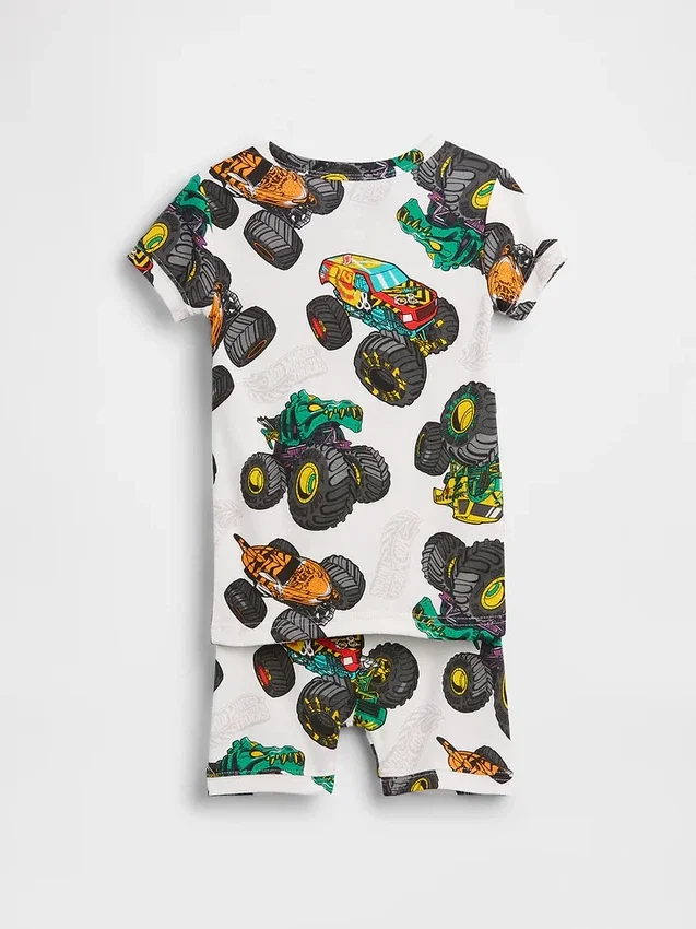 Ensemble pyjama court pour enfants et bébés en coton brossé bio Hot Wheels