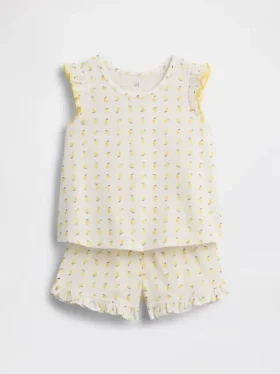 Ensemble pyjama court à volants et motifs de fruits en tissu recyclé pour Bébé & Enfant