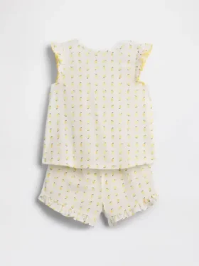 Ensemble pyjama court à volants et motifs de fruits en tissu recyclé pour Bébé & Enfant