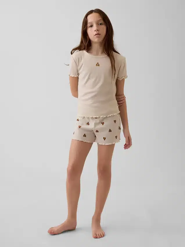 Ensemble pyjama pour enfant avec short à côtes recyclé et ours Brannan