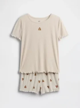 Ensemble pyjama pour enfant avec short à côtes recyclé et ours Brannan