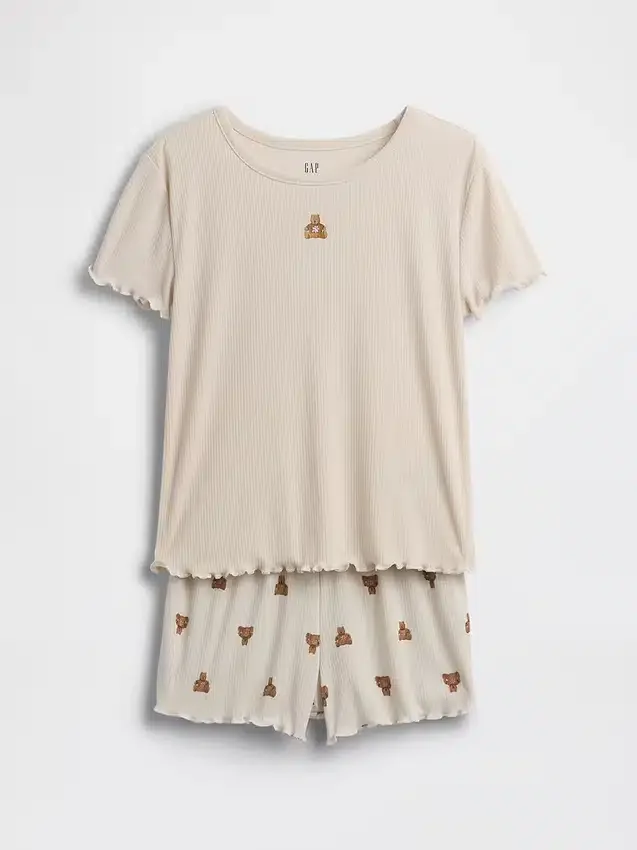 Ensemble pyjama pour enfant avec short à côtes recyclé et ours Brannan