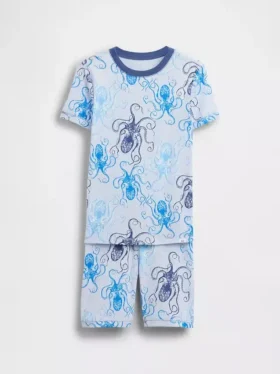 Ensemble pyjama pour enfant en coton brossé bio avec motif pieuvre
