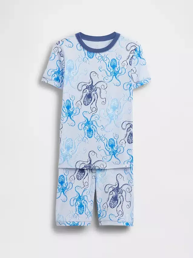 Ensemble pyjama pour enfant en coton brossé bio avec motif pieuvre