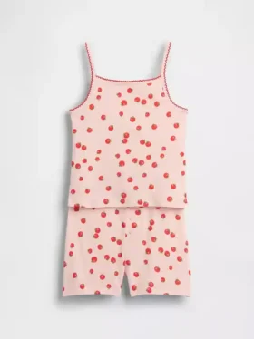 Ensemble pyjama pour enfant en coton brossé bio : caraco et shorts