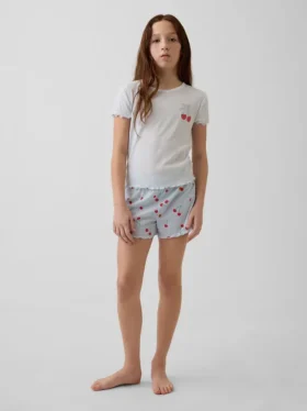Ensemble pyjama pour enfant en maille côtelée recyclée avec Shorts