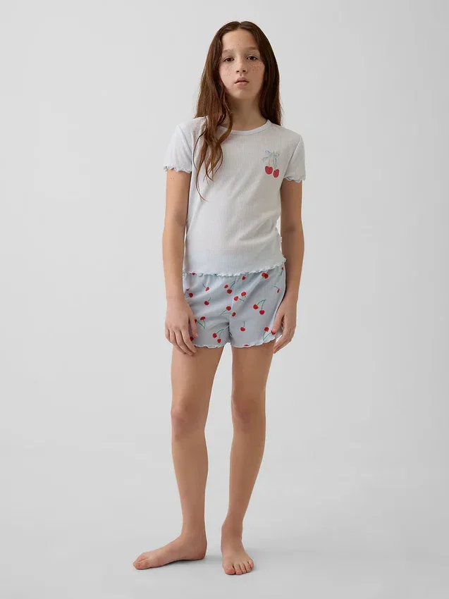 Ensemble pyjama pour enfant en maille côtelée recyclée avec Shorts