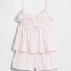 Ensemble pyjama pour enfant en tissu recyclé avec caraco à volants et shorts