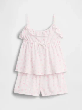 Ensemble pyjama pour enfant en tissu recyclé avec caraco à volants et shorts