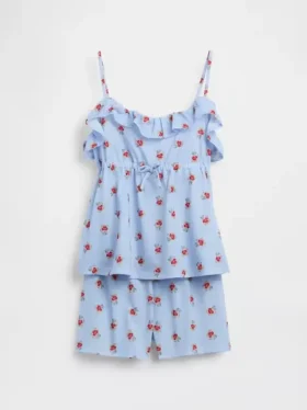 Ensemble pyjama pour enfant en tissu recyclé avec caraco à volants et shorts