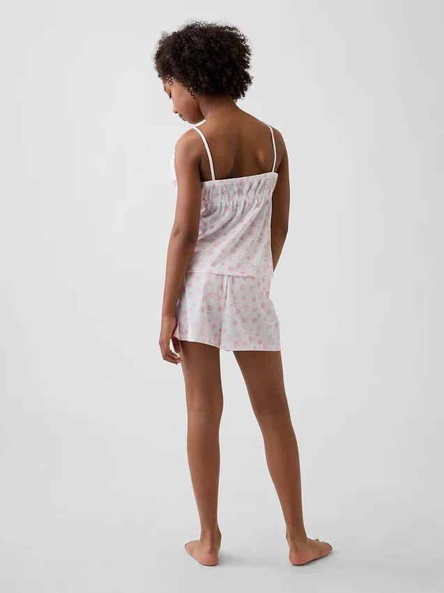 Ensemble pyjama pour enfant en tissu recyclé avec caraco à volants et shorts