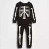 Ensemble pyjama pour enfants et bébés en coton biologique brossé, motif squelette phosphorescent