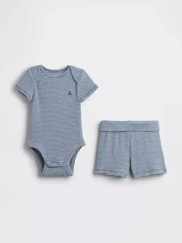 Ensemble short « Grow-With-Me » en maille finement côtelée pour bébé