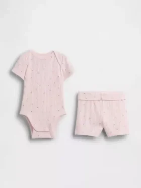 Ensemble short « Grow-With-Me » en maille finement côtelée pour bébé
