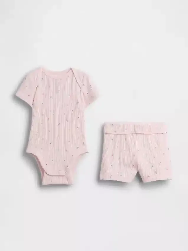 Ensemble short « Grow-With-Me » en maille finement côtelée pour bébé