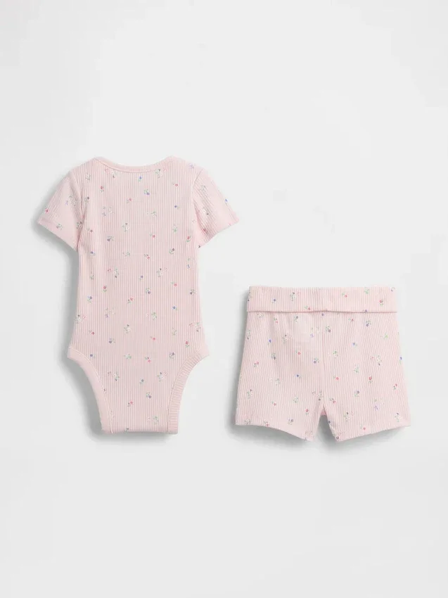 Ensemble short « Grow-With-Me » en maille finement côtelée pour bébé