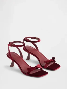 Escarpins à talons bobines, bout ouvert et lanières avec nœud en velours