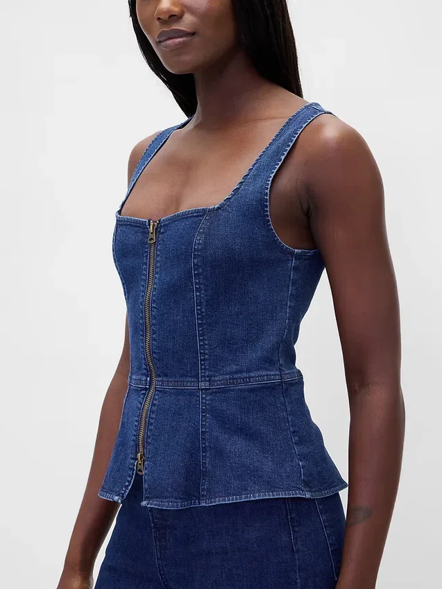 Gilet en denim à fermeture éclair