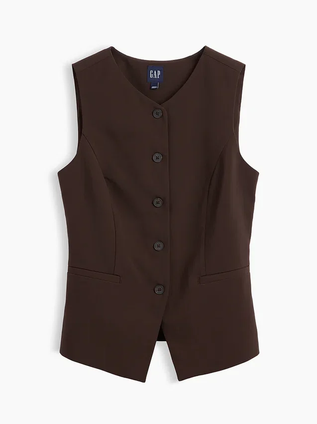 Gilet long à col montant