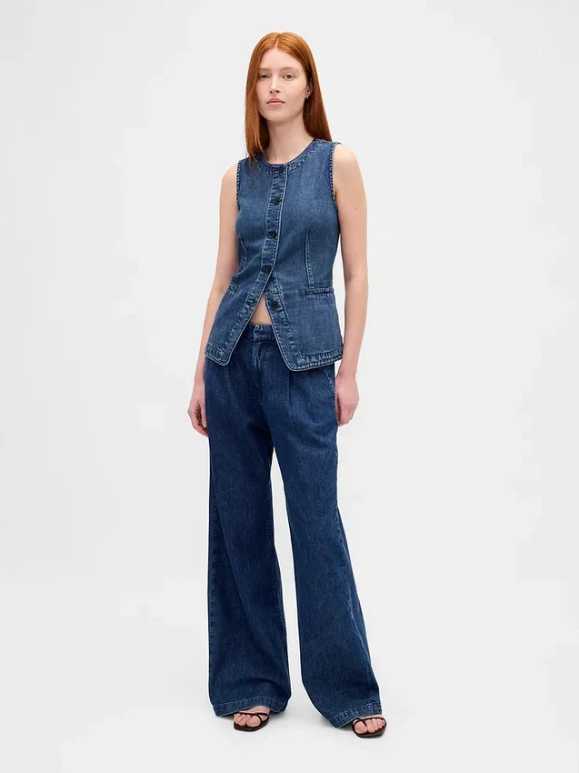 Gilet long en denim ultra-doux