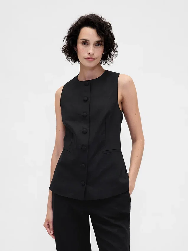Gilet long à nouer dans le dos en mélange de lin