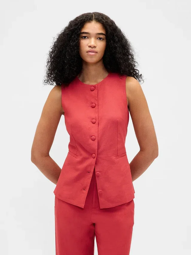 Gilet long à nouer dans le dos en mélange de lin