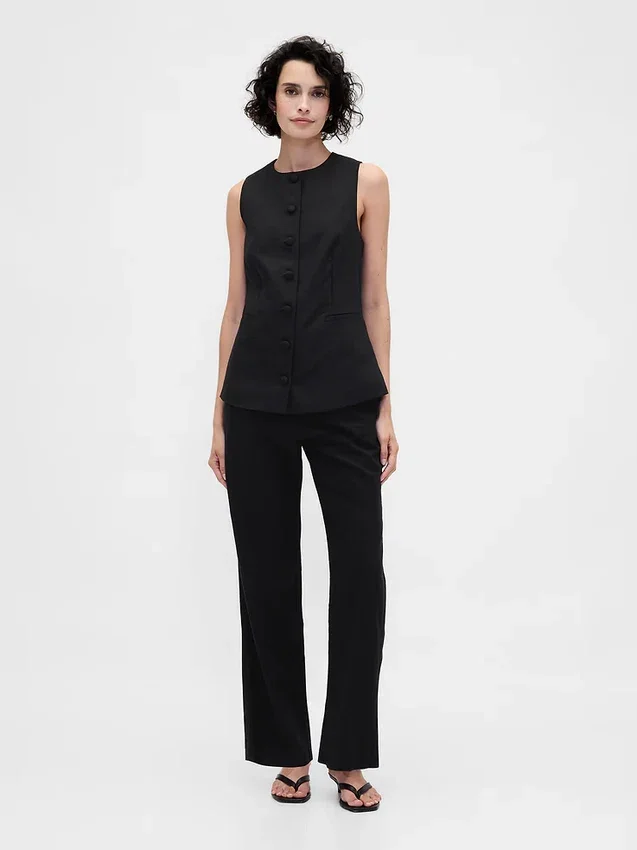 Gilet long à nouer dans le dos en mélange de lin