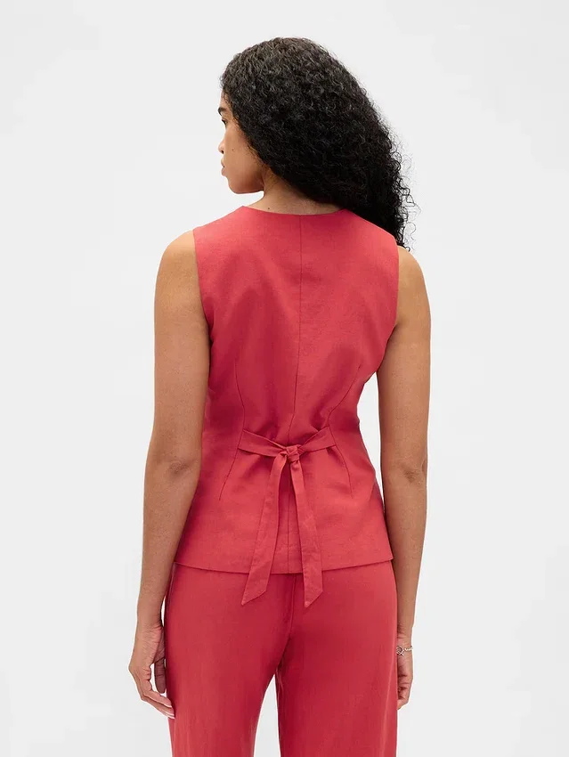 Gilet long à nouer dans le dos en mélange de lin