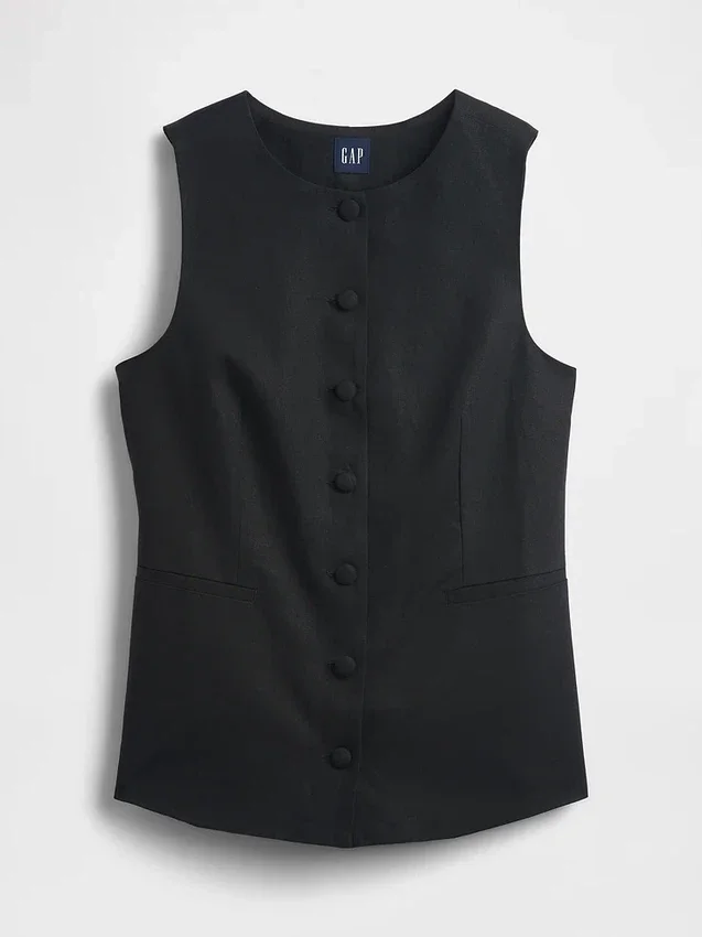 Gilet long à nouer dans le dos en mélange de lin