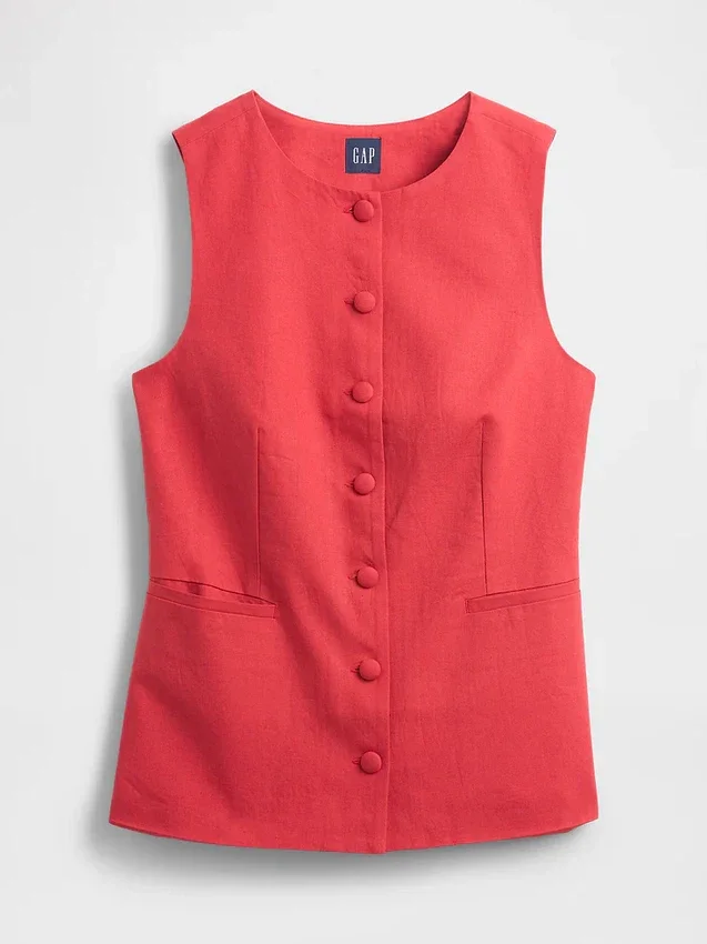 Gilet long à nouer dans le dos en mélange de lin