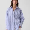 Grande chemise rayée en popeline de coton bio